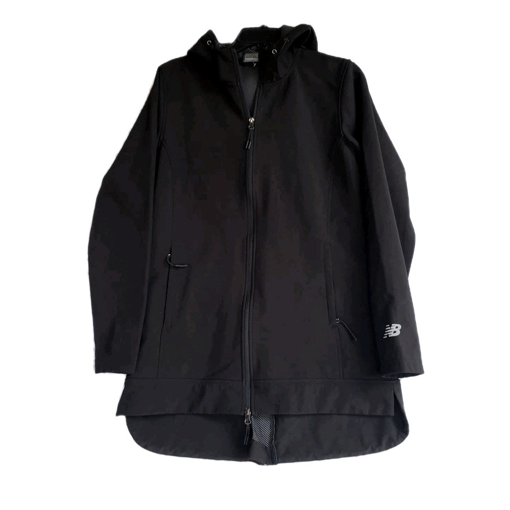 New Balance Women's Black Softshell Long Rain Jacket Hooded Fleece Lined Size M
